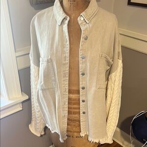 POL Beige Button Down Shirt with Textured Sleeves